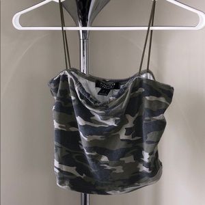 Faded Camo Print Cropped Tank Top.